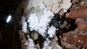 Wykwity na ścianie w piwnicy