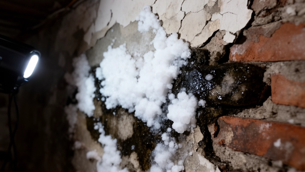 Wykwity na ścianie w piwnicy